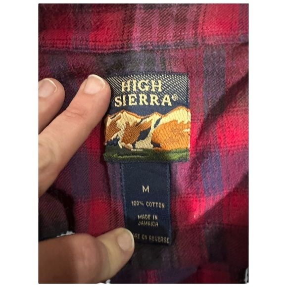 High Sierra Red & Gray Plaid Flannel Shirt Size Medium Made in Jamaica‎ - Picture 5 of 5